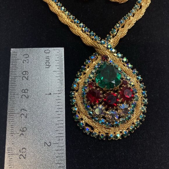 RARE JULIANA D&E EMERALD RUBY AB RHINESTONE necklace earrings Mesh Gold Book - Picture 5 of 16